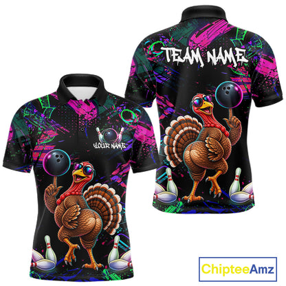 Personalized Funny Turkey Graffiti Bowling Jersey For Men Custom Thanksgiving Bowling Team Shirts TDM7404