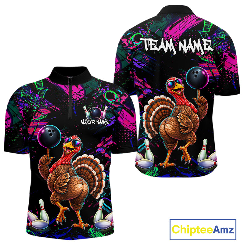 Personalized Funny Turkey Graffiti Bowling Jersey For Men Custom Thanksgiving Bowling Team Shirts TDM7404