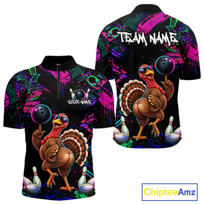 Personalized Funny Turkey Graffiti Bowling Jersey For Men Custom Thanksgiving Bowling Team Shirts TDM7404