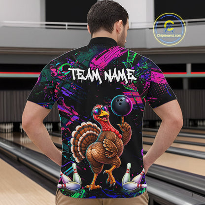 Personalized Funny Turkey Graffiti Bowling Jersey For Men Custom Thanksgiving Bowling Team Shirts TDM7404