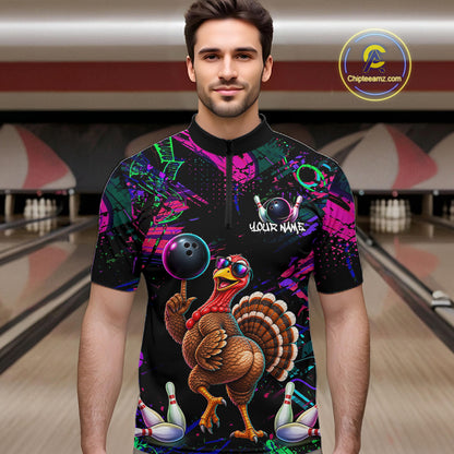 Personalized Funny Turkey Graffiti Bowling Jersey For Men Custom Thanksgiving Bowling Team Shirts TDM7404