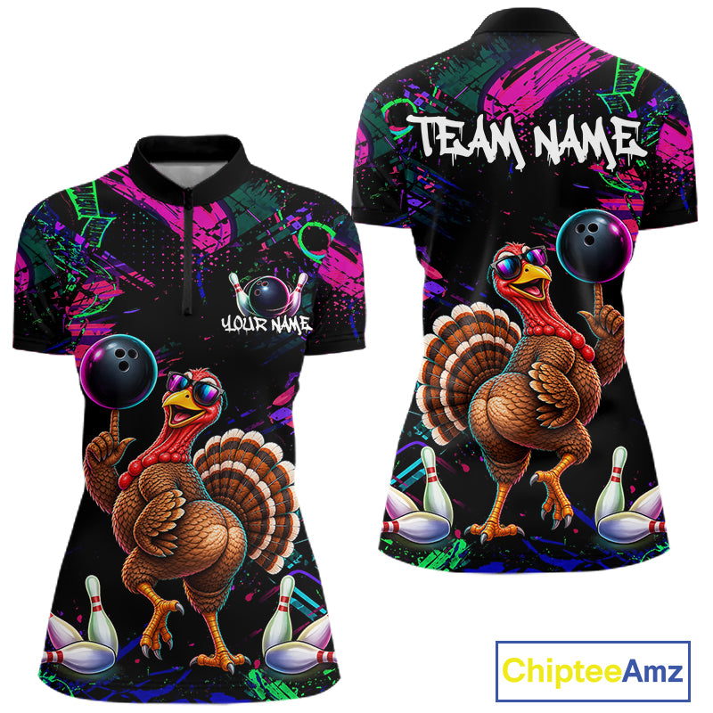 Personalized Funny Turkey Graffiti Bowling Jersey For Women Custom Thanksgiving Bowling Team Shirts TDM7404