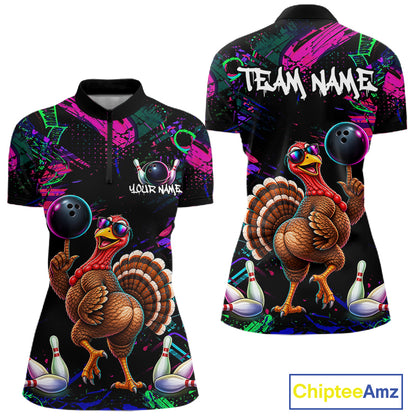 Personalized Funny Turkey Graffiti Bowling Jersey For Women Custom Thanksgiving Bowling Team Shirts TDM7404