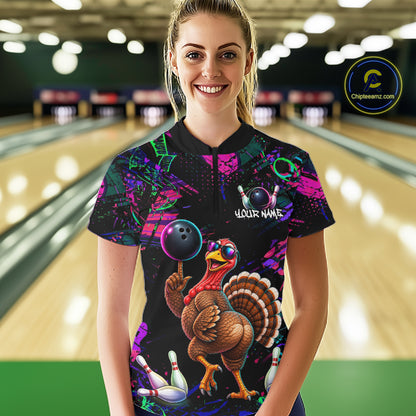 Personalized Funny Turkey Graffiti Bowling Jersey For Women Custom Thanksgiving Bowling Team Shirts TDM7404
