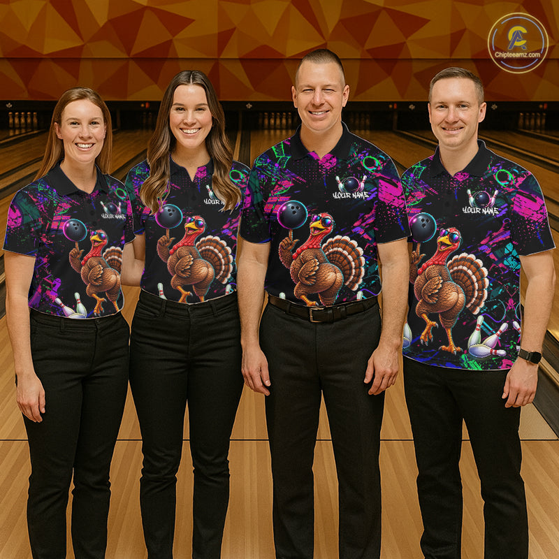 Personalized Funny Turkey Graffiti Bowling Jersey For Women Custom Thanksgiving Bowling Team Shirts TDM7404