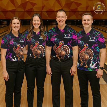 Personalized Funny Turkey Graffiti Bowling Jersey For Women Custom Thanksgiving Bowling Team Shirts TDM7404