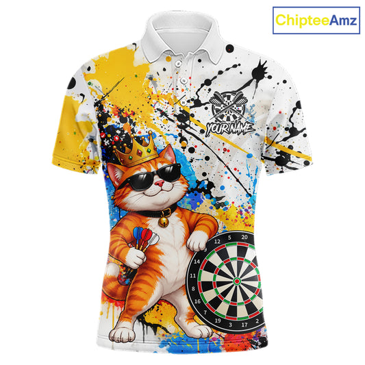 Funny Cat Colorful Darts Shirt For Men Custom Darts Jersey Team Polo & 1/4 Zip, Darts Gifts TDM7734