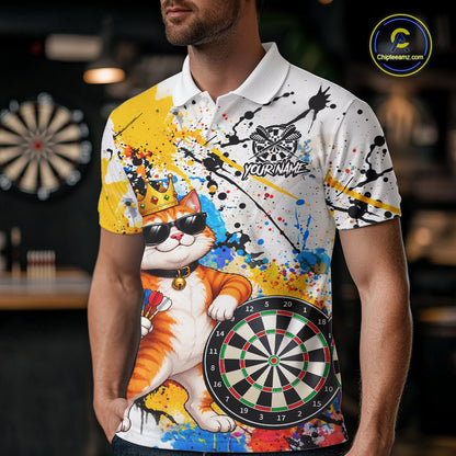 Funny Cat Colorful Darts Shirt For Men Custom Darts Jersey Team Polo & 1/4 Zip, Darts Gifts TDM7734