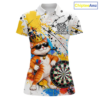 Funny Cat Colorful Darts Shirt For Women Custom Darts Jersey Team Polo & 1/4 Zip, Darts Gifts TDM7734