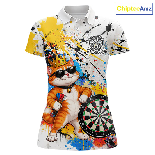 Funny Cat Colorful Darts Shirt For Women Custom Darts Jersey Team Polo & 1/4 Zip, Darts Gifts TDM7734