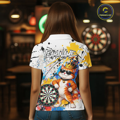 Funny Cat Colorful Darts Shirt For Women Custom Darts Jersey Team Polo & 1/4 Zip, Darts Gifts TDM7734