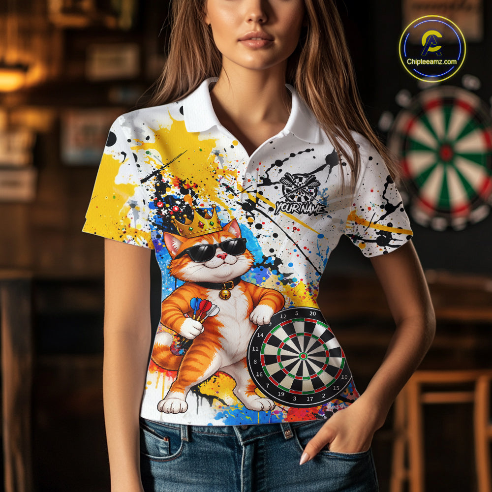 Funny Cat Colorful Darts Shirt For Women Custom Darts Jersey Team Polo & 1/4 Zip, Darts Gifts TDM7734