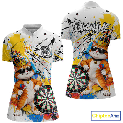 Funny Cat Colorful Darts Shirt For Women Custom Darts Jersey Team Polo & 1/4 Zip, Darts Gifts TDM7734