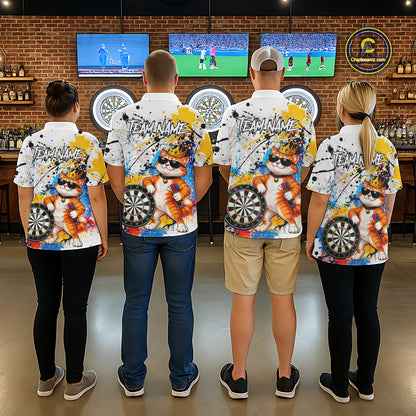 Funny Cat Colorful Darts Shirt For Men Custom Darts Jersey Team Polo & 1/4 Zip, Darts Gifts TDM7734