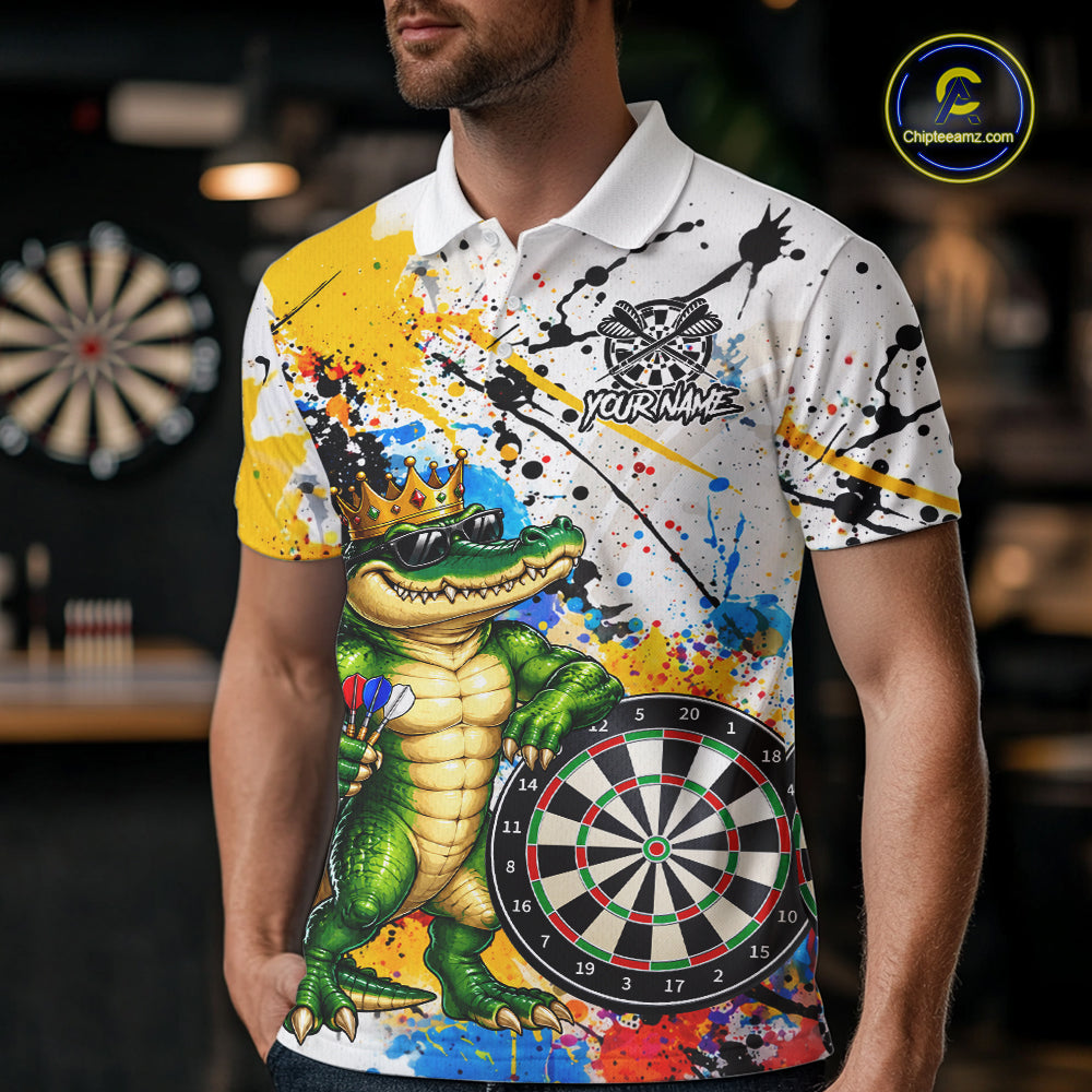 Funny Alligator Colorful Darts Shirt For Men Custom Darts Jersey Team Polo & 1/4 Zip, Darts Gifts TDM7735