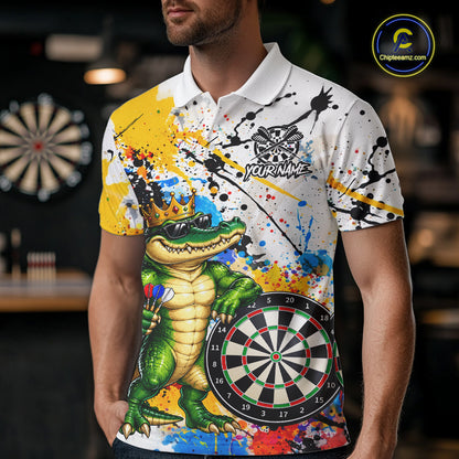 Funny Alligator Colorful Darts Shirt For Men Custom Darts Jersey Team Polo & 1/4 Zip, Darts Gifts TDM7735