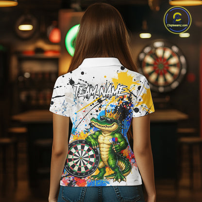 Funny Alligator Colorful Darts Shirt For Women Custom Darts Jersey Team Polo & 1/4 Zip, Darts Gifts TDM7735