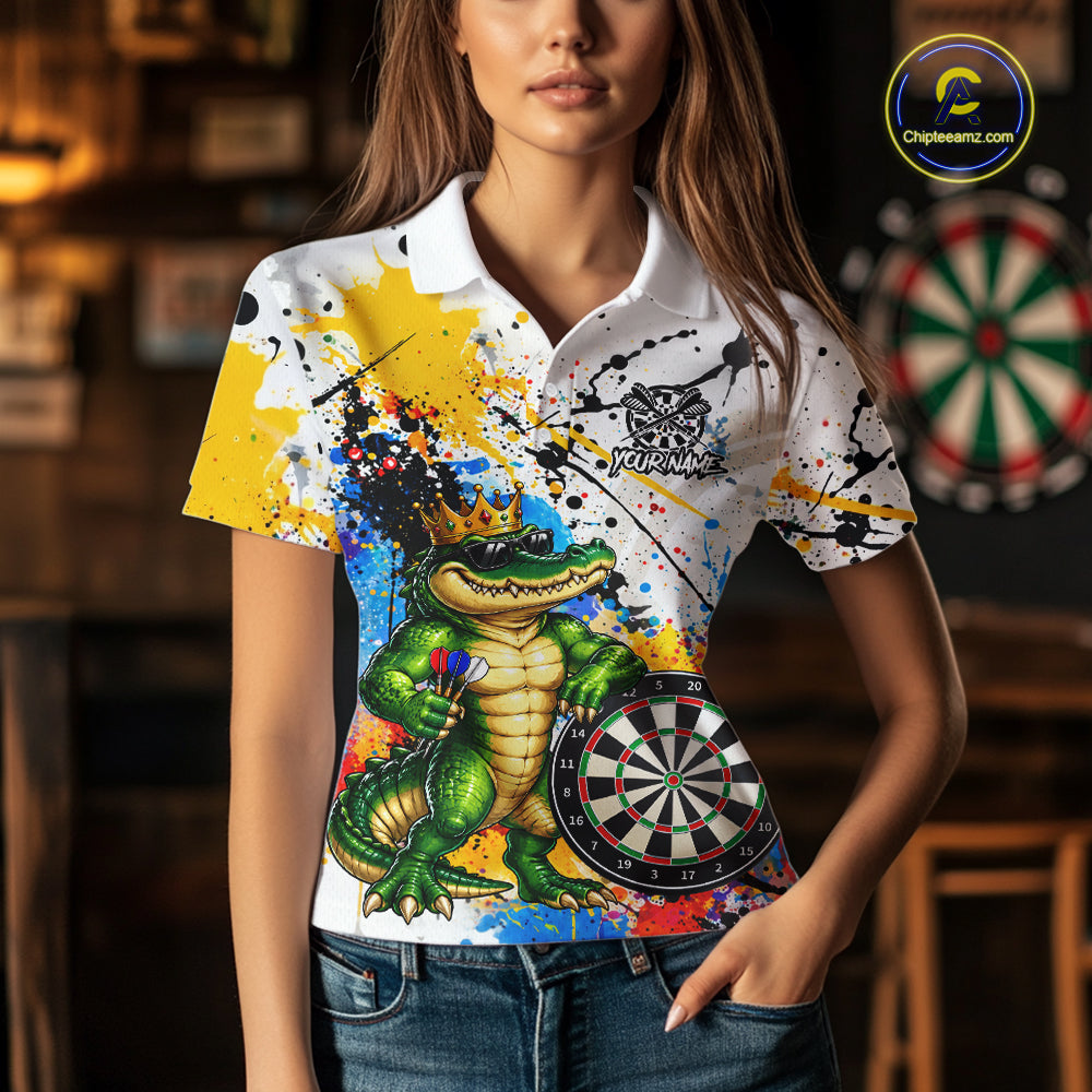 Funny Alligator Colorful Darts Shirt For Women Custom Darts Jersey Team Polo & 1/4 Zip, Darts Gifts TDM7735