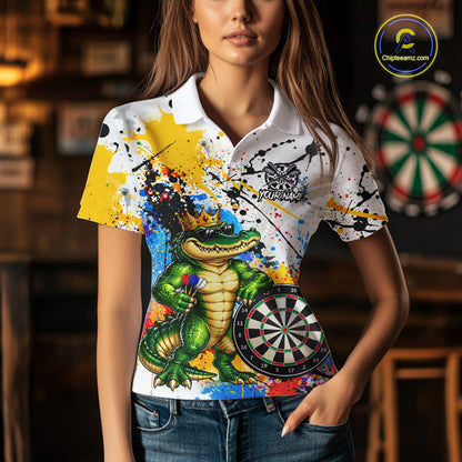 Funny Alligator Colorful Darts Shirt For Women Custom Darts Jersey Team Polo & 1/4 Zip, Darts Gifts TDM7735