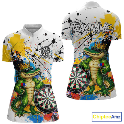 Funny Alligator Colorful Darts Shirt For Women Custom Darts Jersey Team Polo & 1/4 Zip, Darts Gifts TDM7735