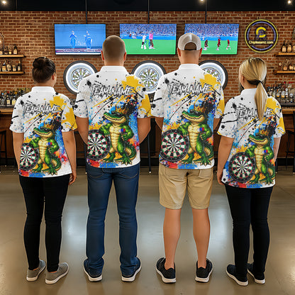 Funny Alligator Colorful Darts Shirt For Men Custom Darts Jersey Team Polo & 1/4 Zip, Darts Gifts TDM7735