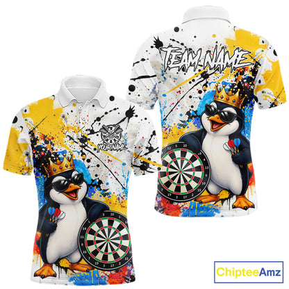 Funny Penguin Colorful Darts Shirt For Men Custom Darts Jersey Team Polo & 1/4 Zip, Darts Gifts TDM7736