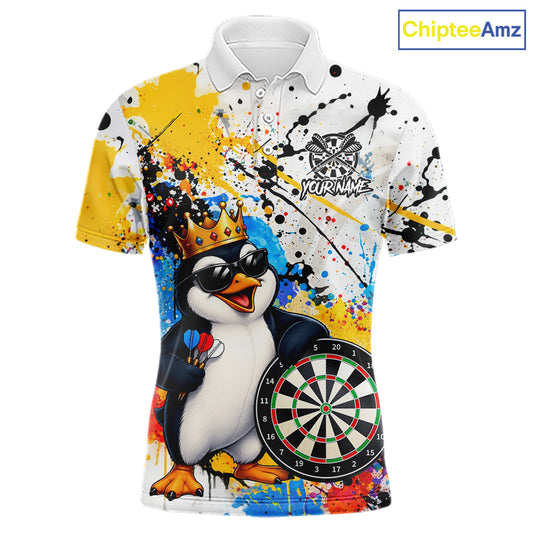 Funny Penguin Colorful Darts Shirt For Men Custom Darts Jersey Team Polo & 1/4 Zip, Darts Gifts TDM7736