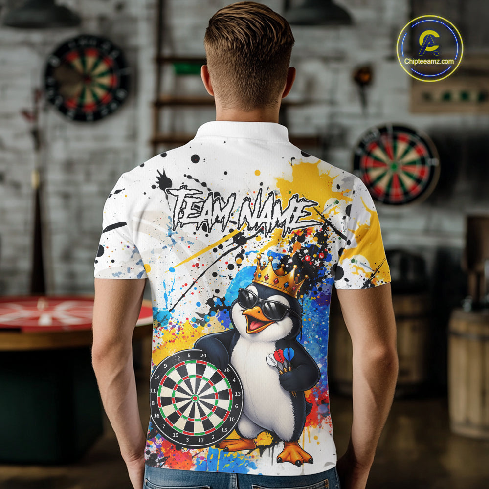 Funny Penguin Colorful Darts Shirt For Men Custom Darts Jersey Team Polo & 1/4 Zip, Darts Gifts TDM7736