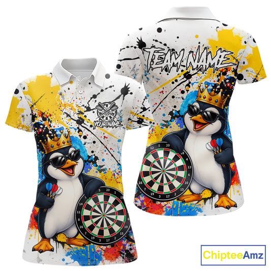 Funny Penguin Colorful Darts Shirt For Women Custom Darts Jersey Team Polo & 1/4 Zip, Darts Gifts TDM7736