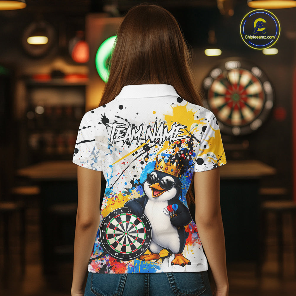 Funny Penguin Colorful Darts Shirt For Women Custom Darts Jersey Team Polo & 1/4 Zip, Darts Gifts TDM7736