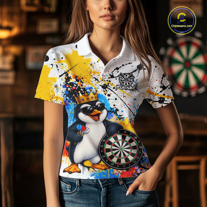 Funny Penguin Colorful Darts Shirt For Women Custom Darts Jersey Team Polo & 1/4 Zip, Darts Gifts TDM7736