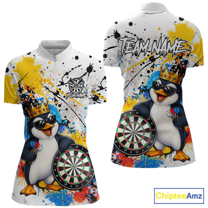 Funny Penguin Colorful Darts Shirt For Women Custom Darts Jersey Team Polo & 1/4 Zip, Darts Gifts TDM7736