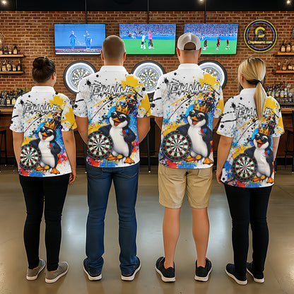Funny Penguin Colorful Darts Shirt For Men Custom Darts Jersey Team Polo & 1/4 Zip, Darts Gifts TDM7736
