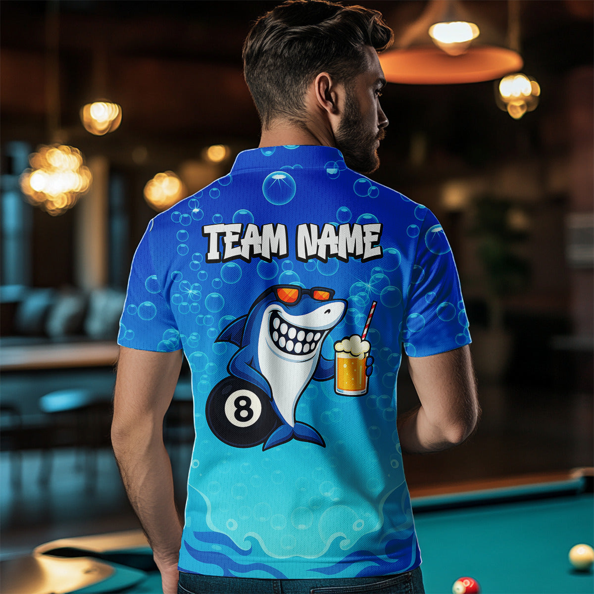 Blue Funny Shark 8 Ball Billiard Shirts For Men Custom Pool Team Shirt, Billiard Polo & 1/4 Zip TDM5134