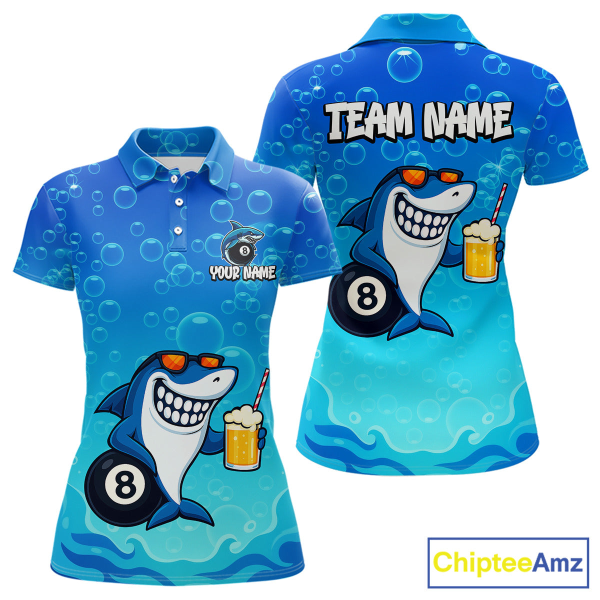 Blue Funny Shark 8 Ball Billiard Shirts For Women Custom Pool Team Shirt, Billiard Polo & 1/4 Zip TDM5134