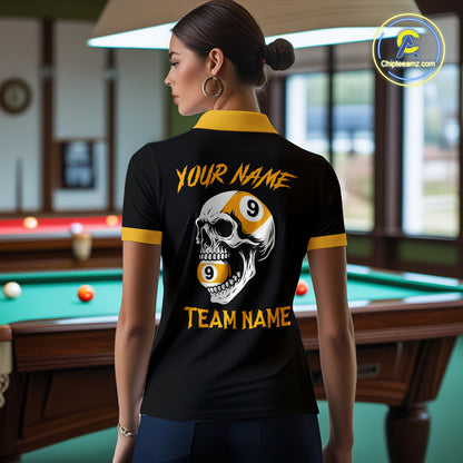 Personalized 9 Ball Skull Argyle Pattern Women's Billiard Shirts, 9 Ball Team Shirts Billiard Jersey TDM5137