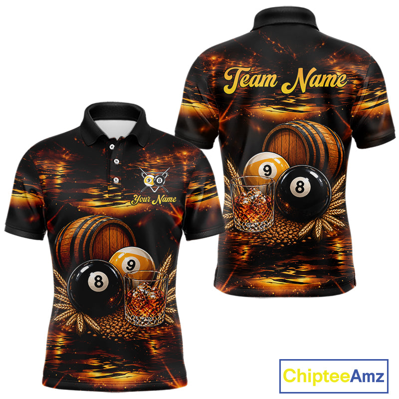 Personalized Vintage Bourbon 8 Ball 9 Ball Pool Shirts For Men Custom Whiskey Billiard Team Jersey TDM8058