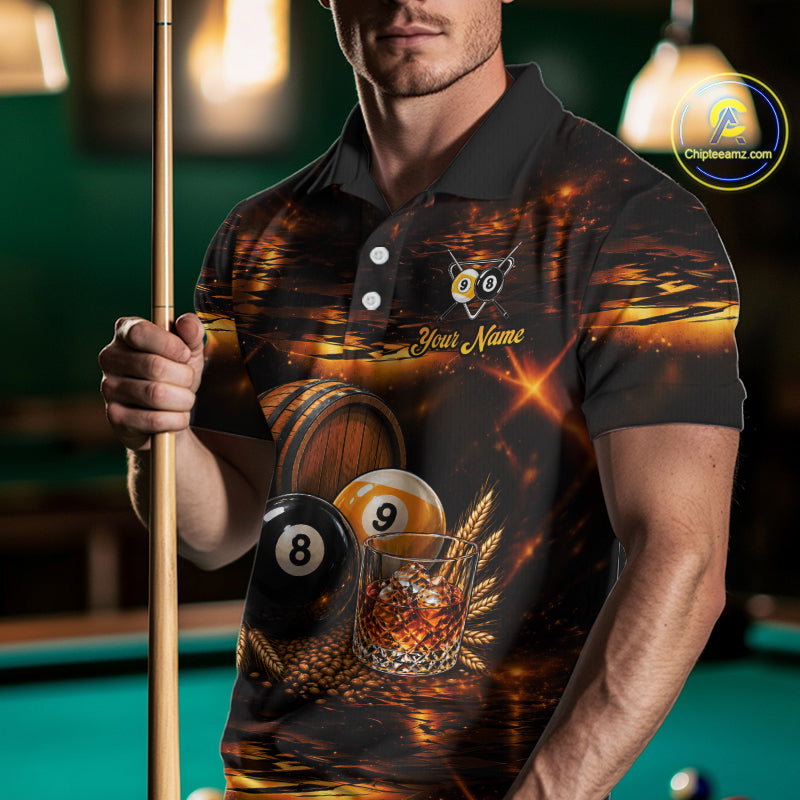 Personalized Vintage Bourbon 8 Ball 9 Ball Pool Shirts For Men Custom Whiskey Billiard Team Jersey TDM8058