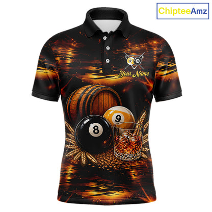 Personalized Vintage Bourbon 8 Ball 9 Ball Pool Shirts For Men Custom Whiskey Billiard Team Jersey TDM8058
