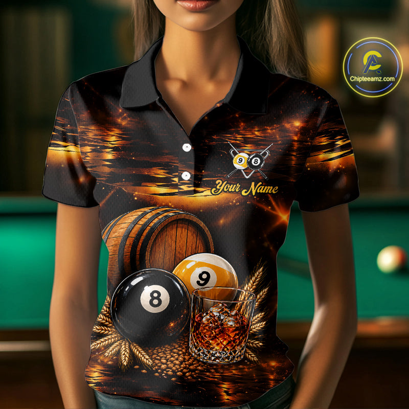Personalized Vintage Bourbon 8 Ball 9 Ball Pool Shirts For Women Custom Whiskey Billiard Team Jersey TDM8058