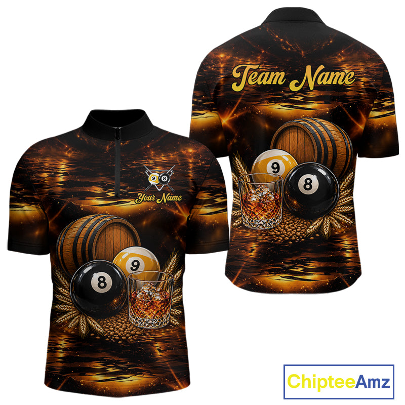 Personalized Vintage Bourbon 8 Ball 9 Ball Pool Shirts For Men Custom Whiskey Billiard Team Jersey TDM8058