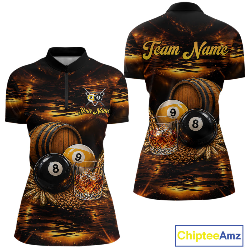 Personalized Vintage Bourbon 8 Ball 9 Ball Pool Shirts For Women Custom Whiskey Billiard Team Jersey TDM8058