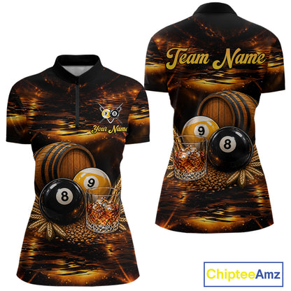Personalized Vintage Bourbon 8 Ball 9 Ball Pool Shirts For Women Custom Whiskey Billiard Team Jersey TDM8058