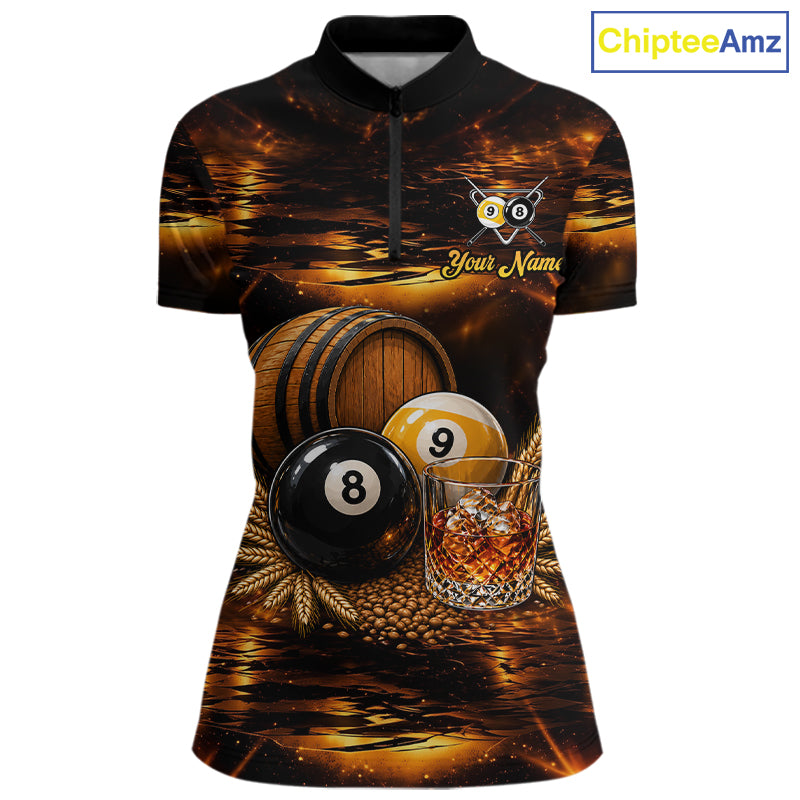 Personalized Vintage Bourbon 8 Ball 9 Ball Pool Shirts For Women Custom Whiskey Billiard Team Jersey TDM8058