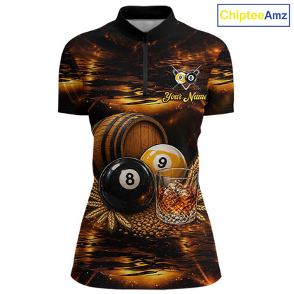 Personalized Vintage Bourbon 8 Ball 9 Ball Pool Shirts For Women Custom Whiskey Billiard Team Jersey TDM8058