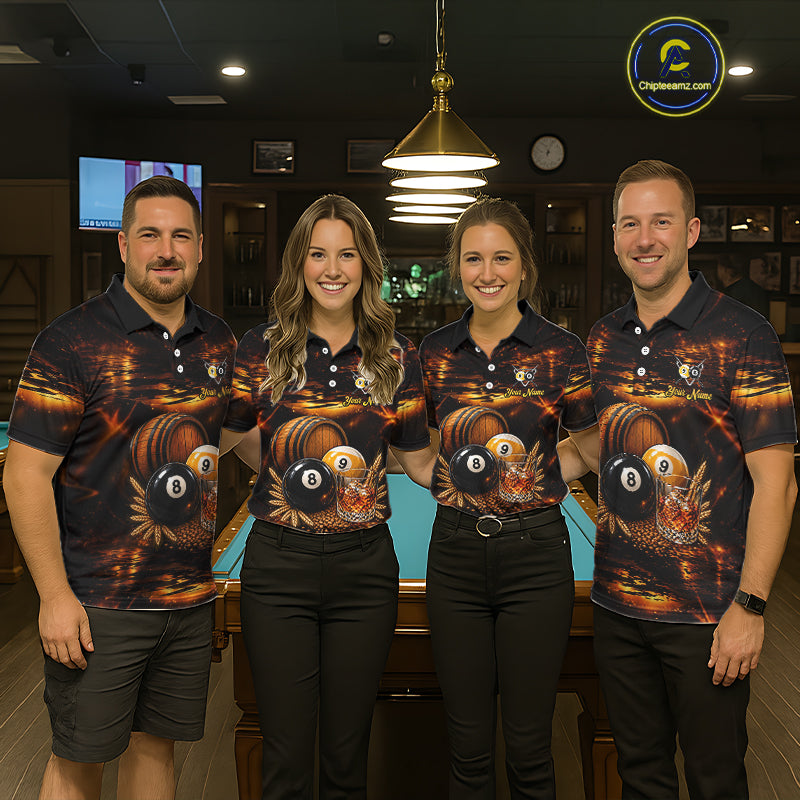 Personalized Vintage Bourbon 8 Ball 9 Ball Pool Shirts For Men Custom Whiskey Billiard Team Jersey TDM8058