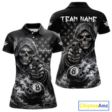 Load image into Gallery viewer, US Flag Grim Reaper 8 Ball Smoke Billiard Shirt For Women Custom Pool Jersey, Billiard Team Shirt TDM5611