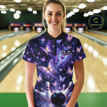Load image into Gallery viewer, Custom Purple Butterfly Bowling Shirt For Women, Glowing Bowling Team Jersey Polo &amp; 1/4 Zip TDM6225