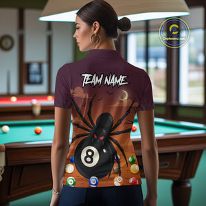 Orange Funny Spider Pool Balls Billiard Shirt For Women Custom 8 Ball Halloween Billiard Apparel TDM4927