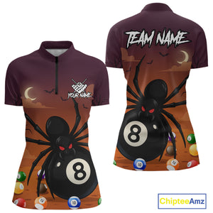 Orange Funny Spider Pool Balls Billiard Shirt For Women Custom 8 Ball Halloween Billiard Apparel TDM4927